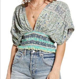 Free People Smocked Elastic V-Neck Blouse.